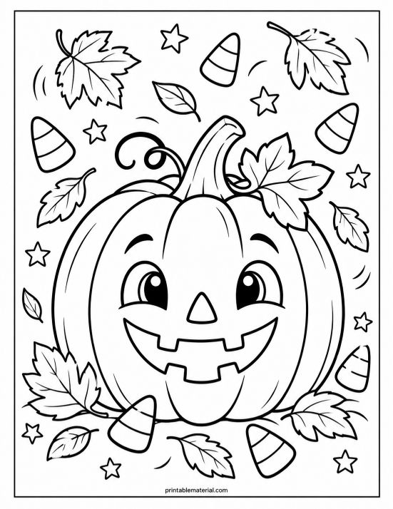 Cheerful Halloween Pumpkin Coloring Page