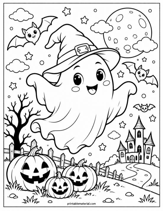 01.Cute Halloween Ghost Coloring Page