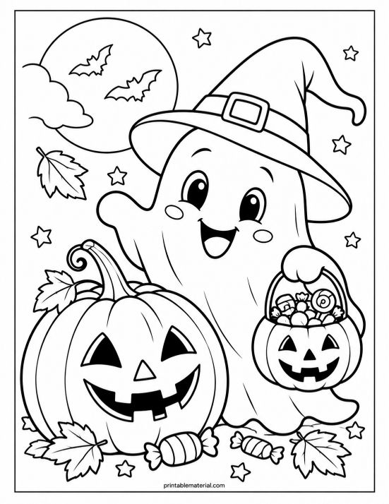 Friendly Ghost’s Halloween Coloring Page