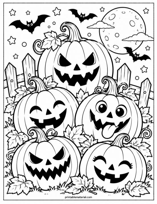 04.Halloween Pumpkin Pile Coloring Page