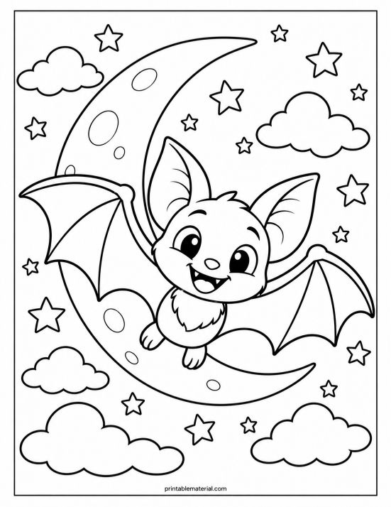 Cheerful Bat Under the Crescent Moon
