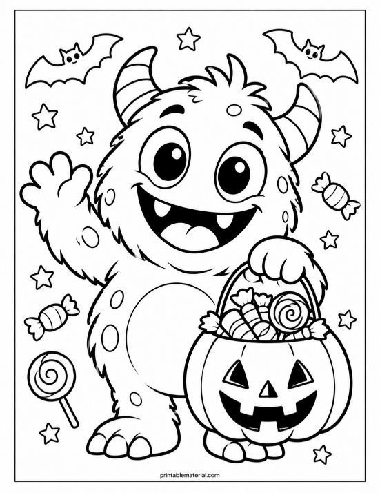 Friendly Halloween Monster Coloring Page