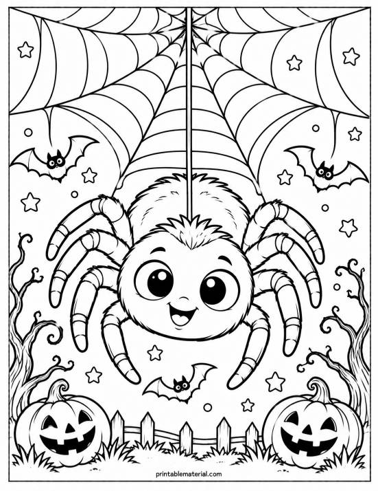 08.Cute Halloween Spider Coloring Page