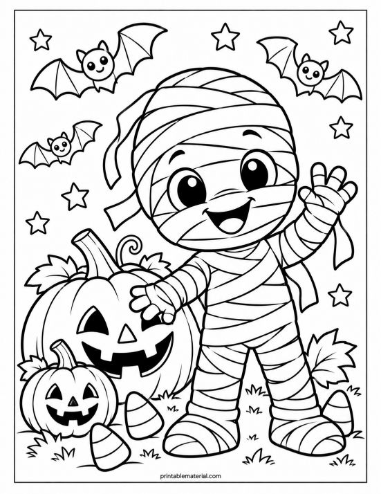 Cheerful Mummy Halloween Coloring Page