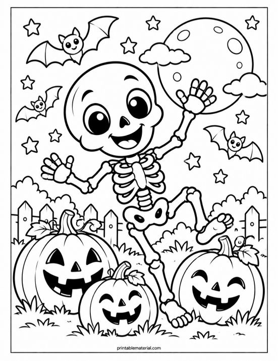 Dancing Skeleton Halloween Coloring Page