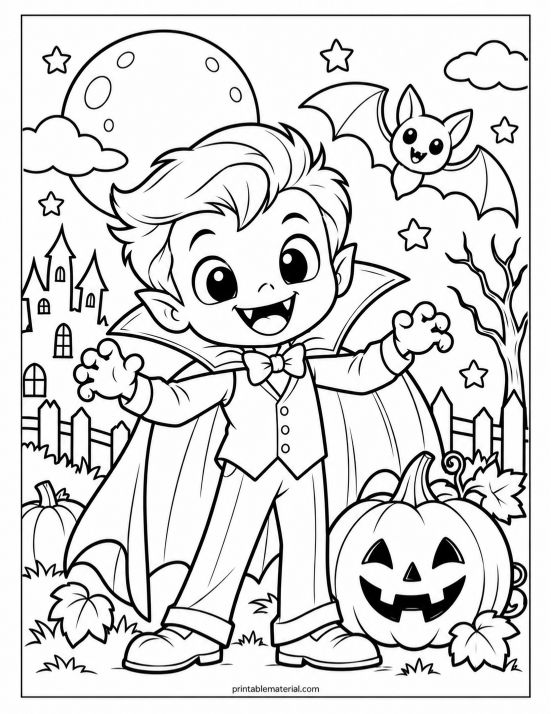 Cheerful Vampire Halloween Coloring Page