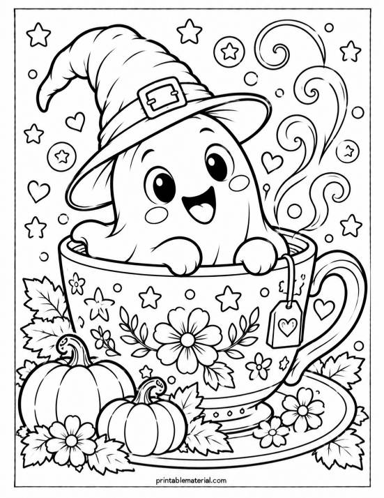 15.Kawaii Ghost in a Halloween Teacup