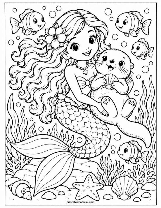 15.Mermaid and Sea Otter Underwater Friends
