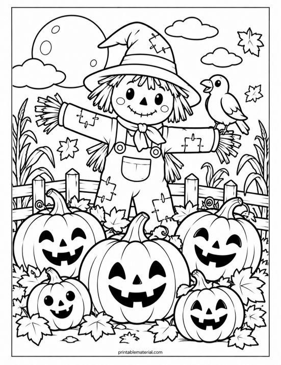 Cheerful Halloween Pumpkin Patch Coloring Page