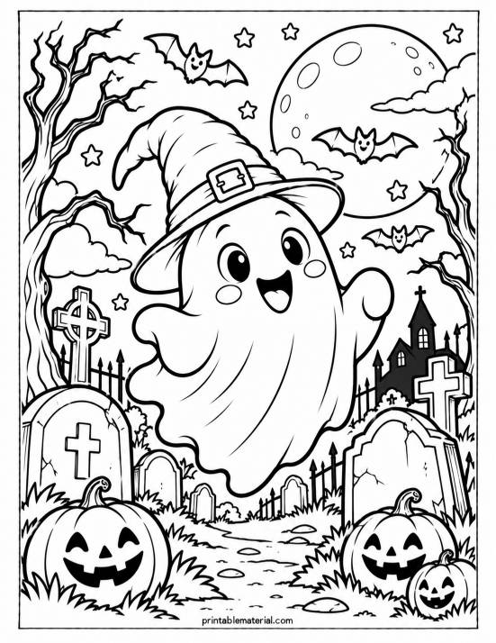 17.Cheerful Ghost in a Halloween Graveyard