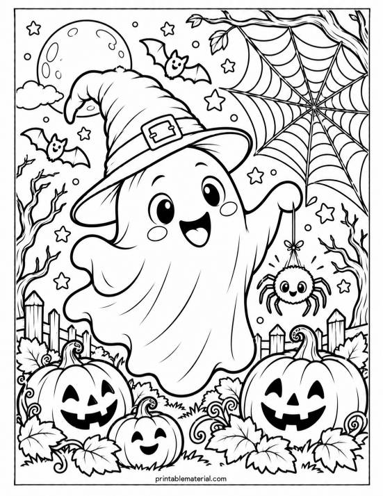 18.Cute Ghost Halloween Coloring Page
