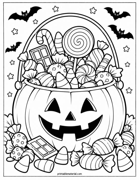 19.Halloween Candy Pumpkin Coloring Page