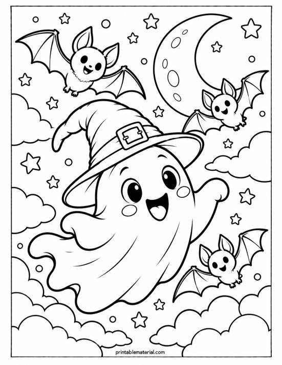 19.Whimsical Halloween Ghost Coloring Page