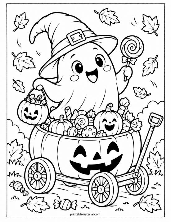 21.Cute Halloween Ghost Pumpkin Wagon