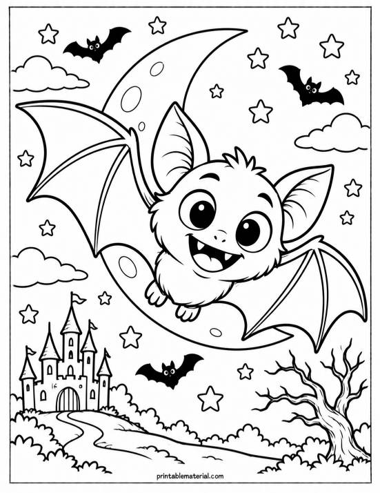 23.Cute Vampire Bat Over Haunted Castle