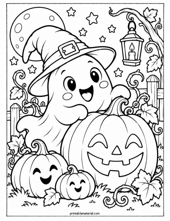 24.Ghostly Pumpkin Halloween Coloring Page