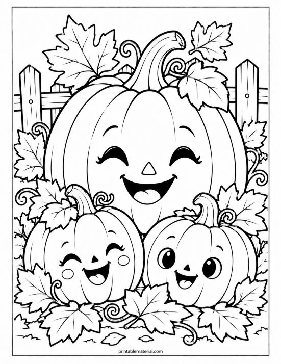 Happy Pumpkin Family Coloring Page