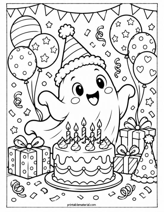 25.Ghost’s Birthday Party Coloring