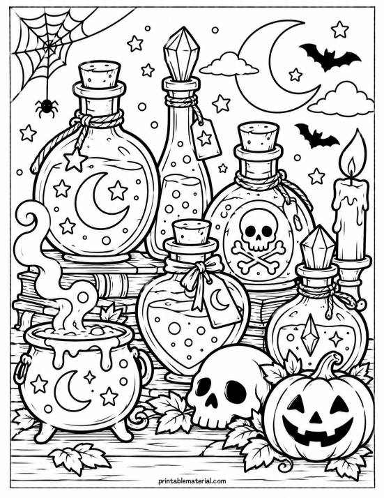 26.Halloween Potion Still Life Coloring Page
