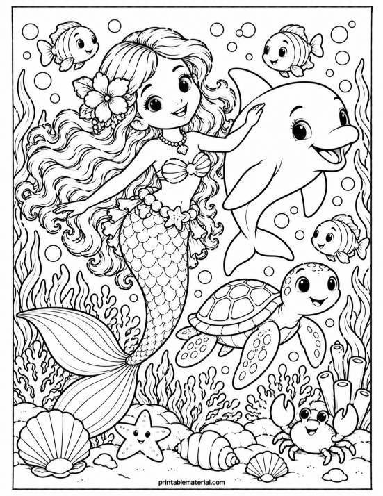 27.Chee2rful Mermaid Reef Coloring Page