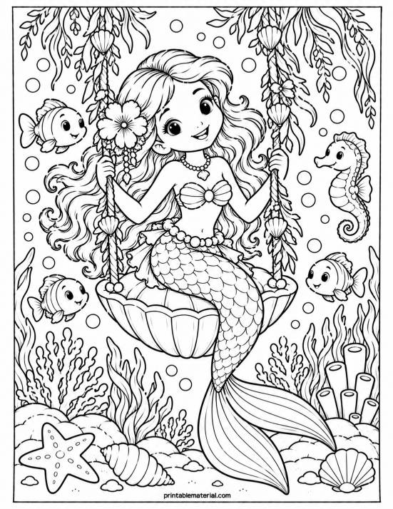 28.Mermaid Seashell Swing Underwater Scene