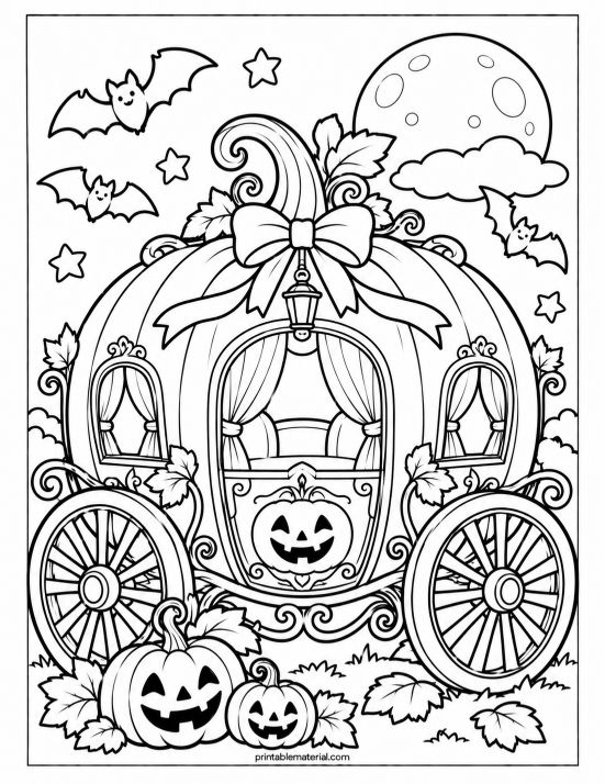 Whimsical Halloween Pumpkin Carriage Coloring Page