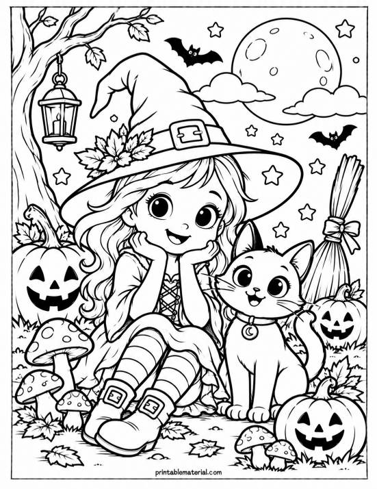 30.Cute Halloween Witch Coloring Page
