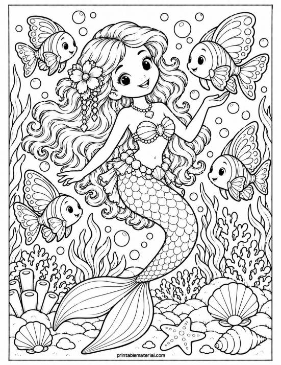 30.Whimsical Mermaid Reef Coloring Page