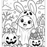 Kawaii Halloween Bunny Coloring Page
