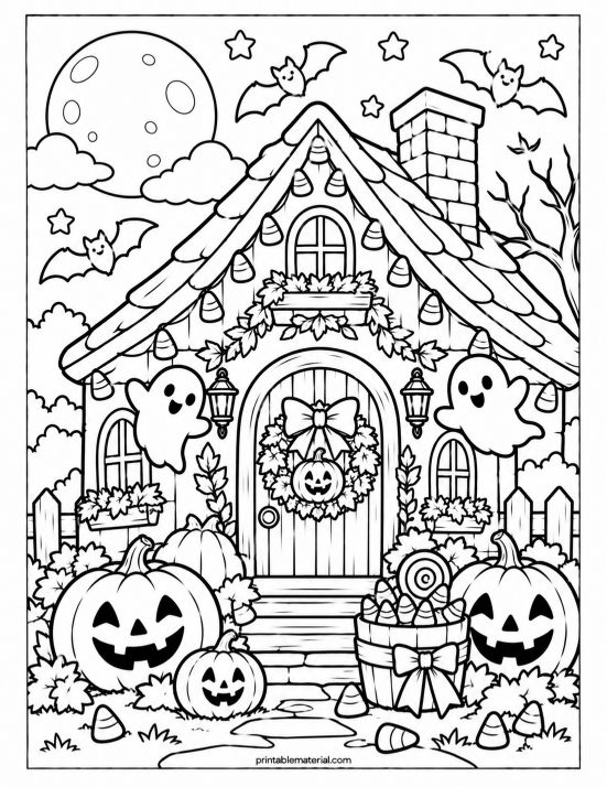 Cozy Haunted Cottage Coloring Page