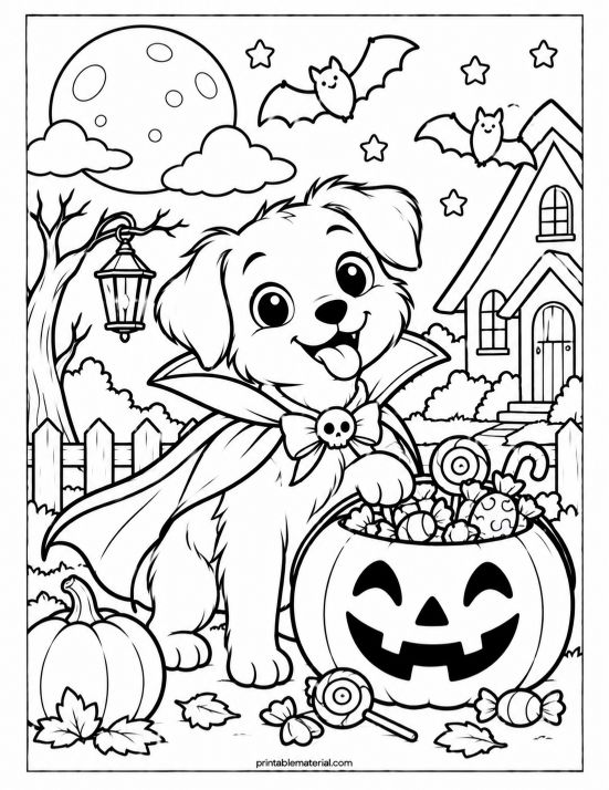 Vampire Puppy Halloween Coloring Page