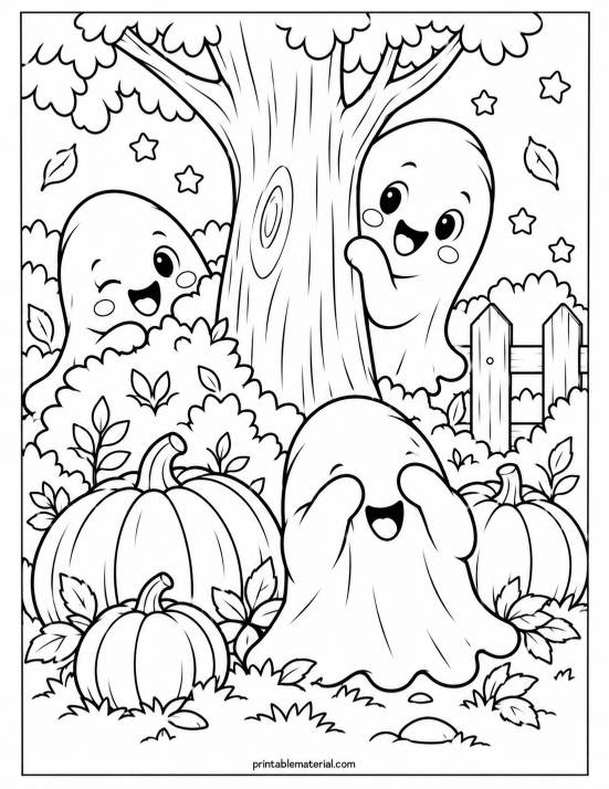 40.Kawaii Ghosts Hide Among Pumpkins