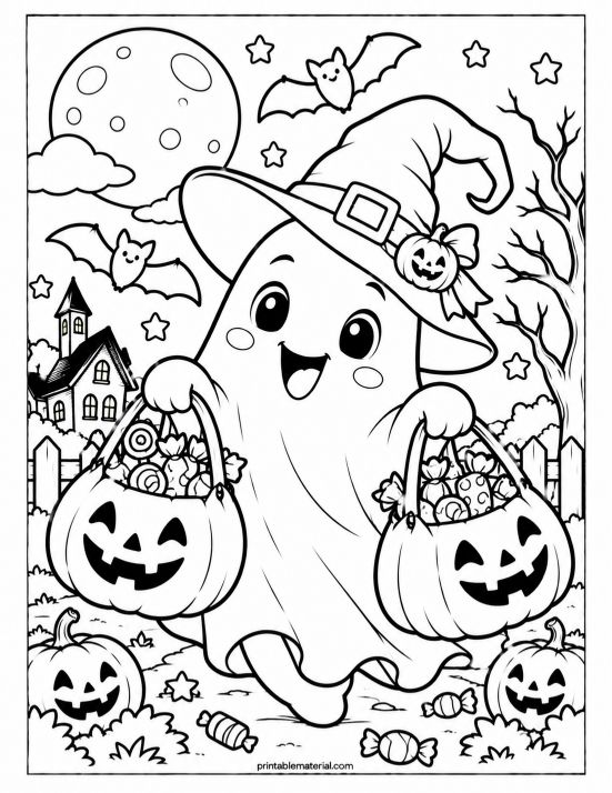 Cute Halloween Ghost Coloring Page
