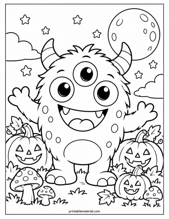 41.Cute Halloween Monster Coloring Page