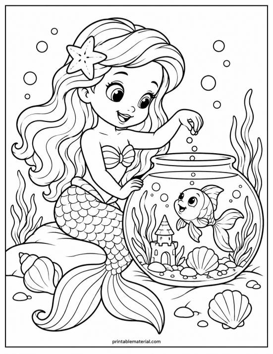 41.Mermaid Feeding a Happy Fish