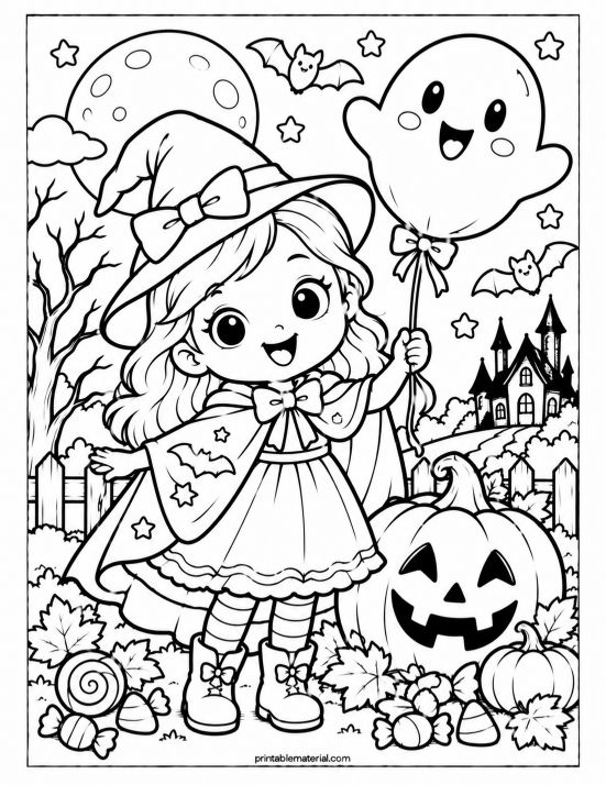 Chibi Witch Girl and Ghost Balloon