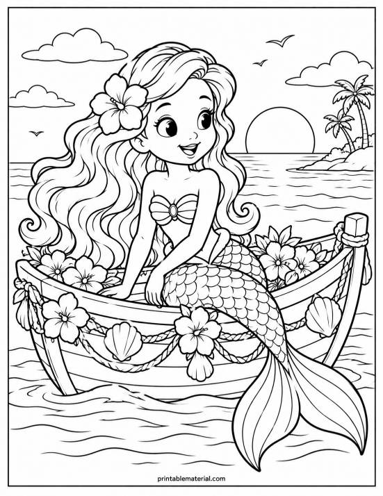 45.Mermaid’s Flower-Decorated Boat Adventure