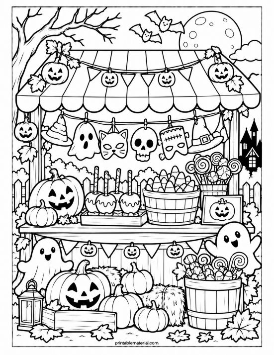 Halloween Candy Market Coloring Page