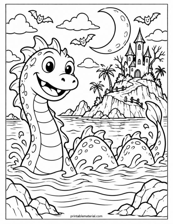 47.Friendly Halloween Sea Monster at Moonlit Castle