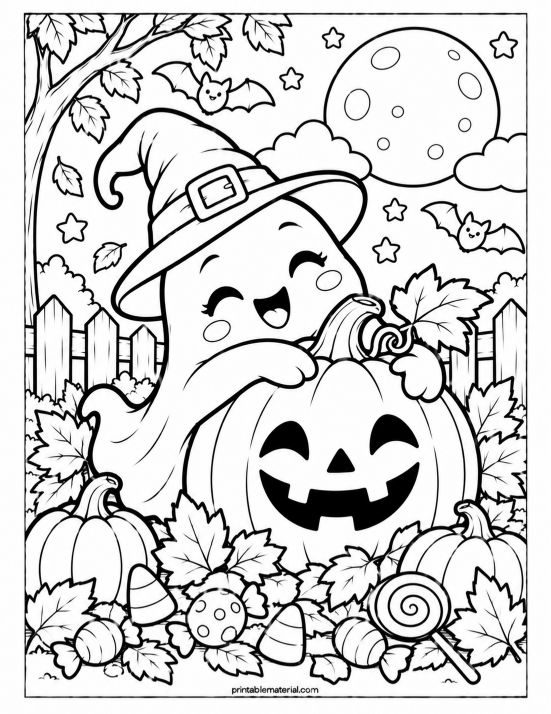 Ghostly Pumpkin Halloween Coloring Page
