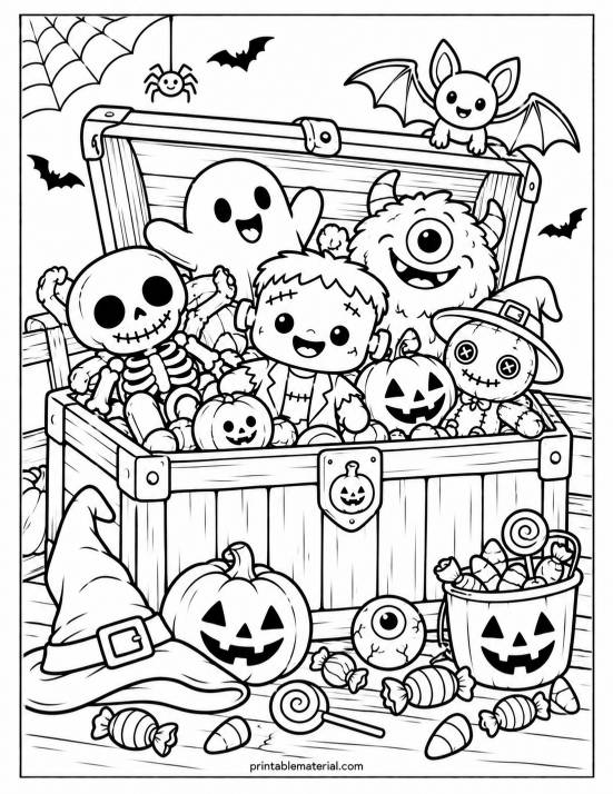 48.Halloween Toy Chest Coloring Page