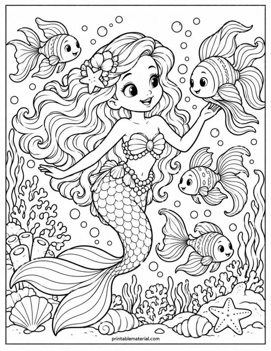49.Mermaid’s Underwater Adventure Coloring Page
