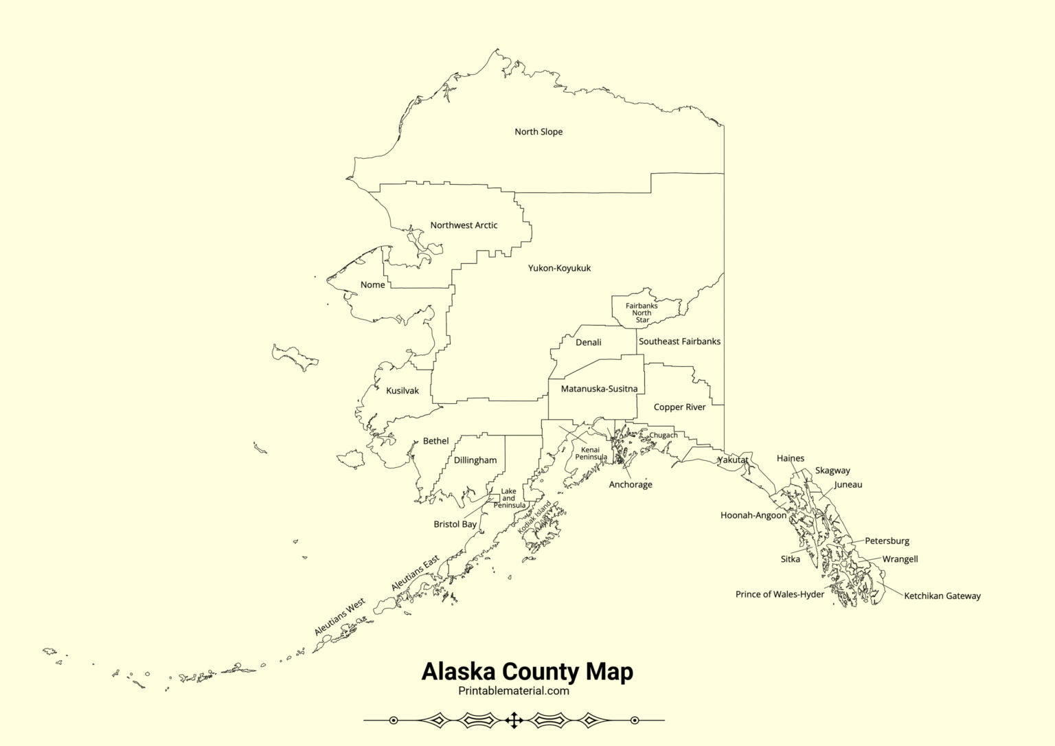 Alaska Map – Blank Map, Outline Map & County Map Printable