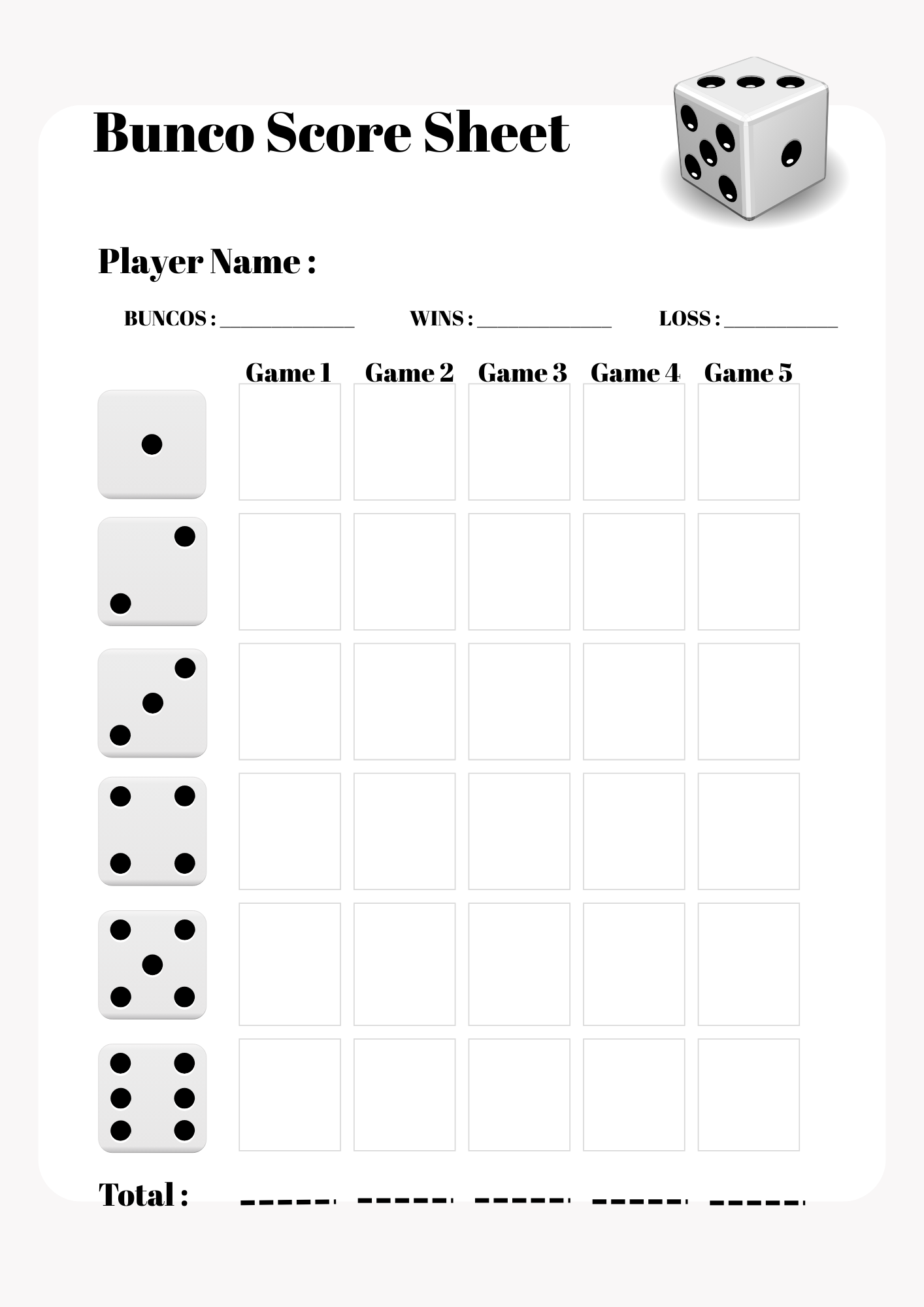 Bunco Score Sheet Printable