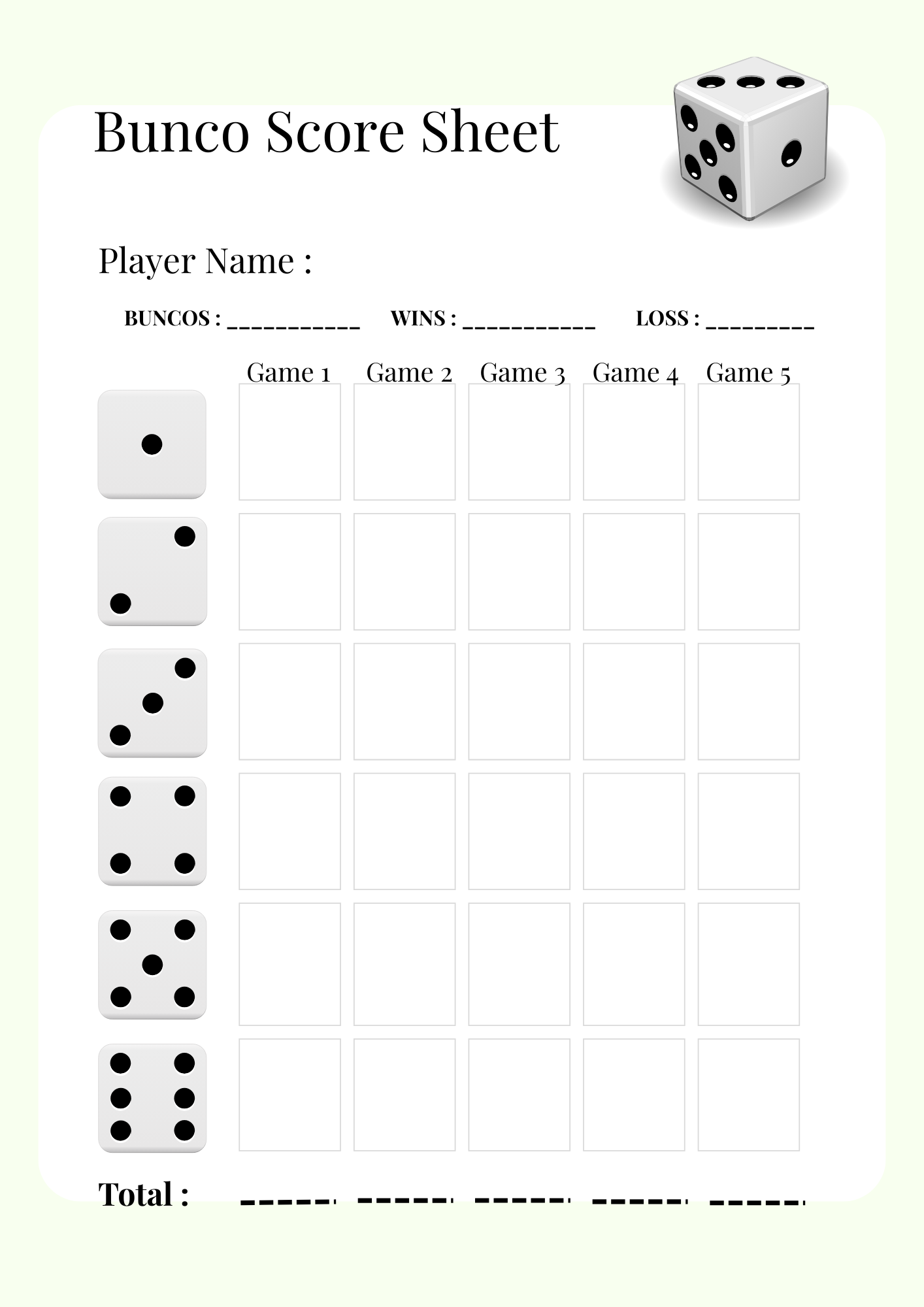 Bunco Score Sheet Template