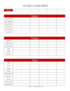 Printable Cluedo Score Sheets PDF