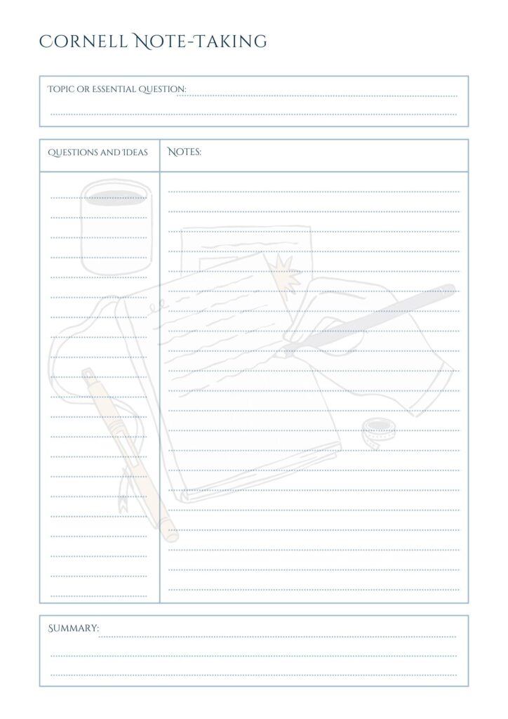 Free Cornell Notes Taking Template Printable