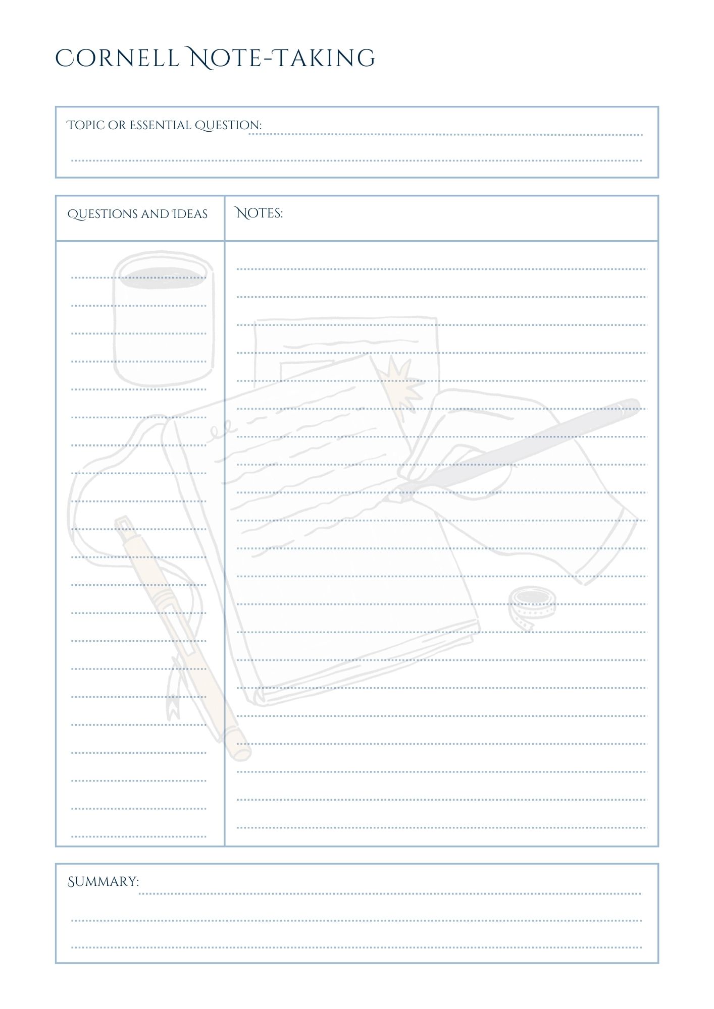 Cornell Notes Templates Printable