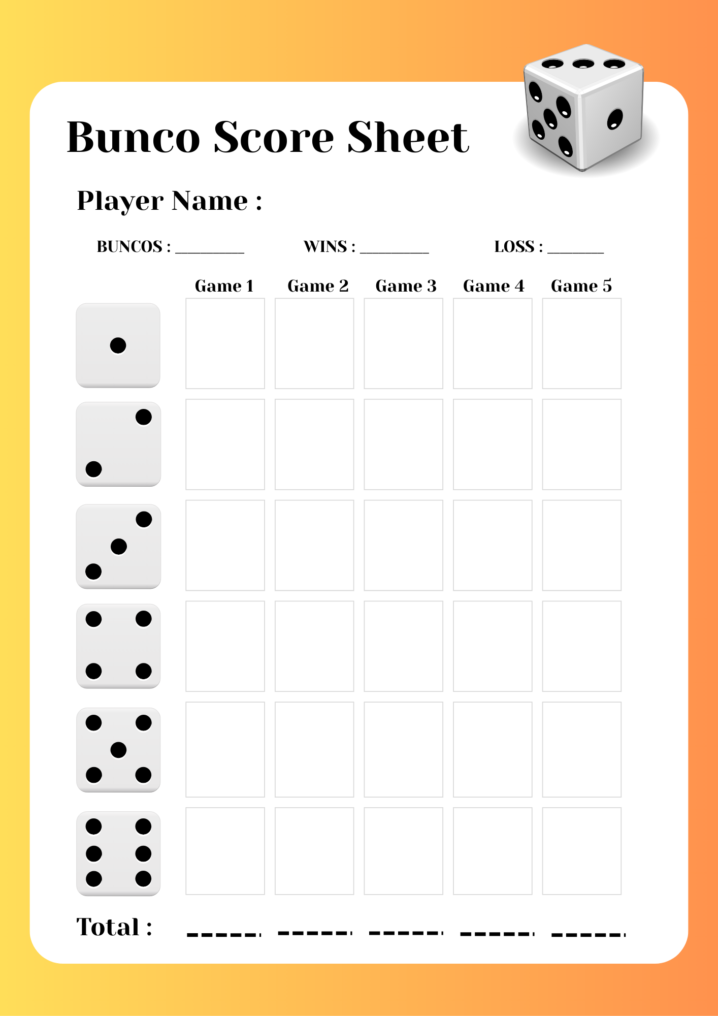 Free Bunco Score Sheet