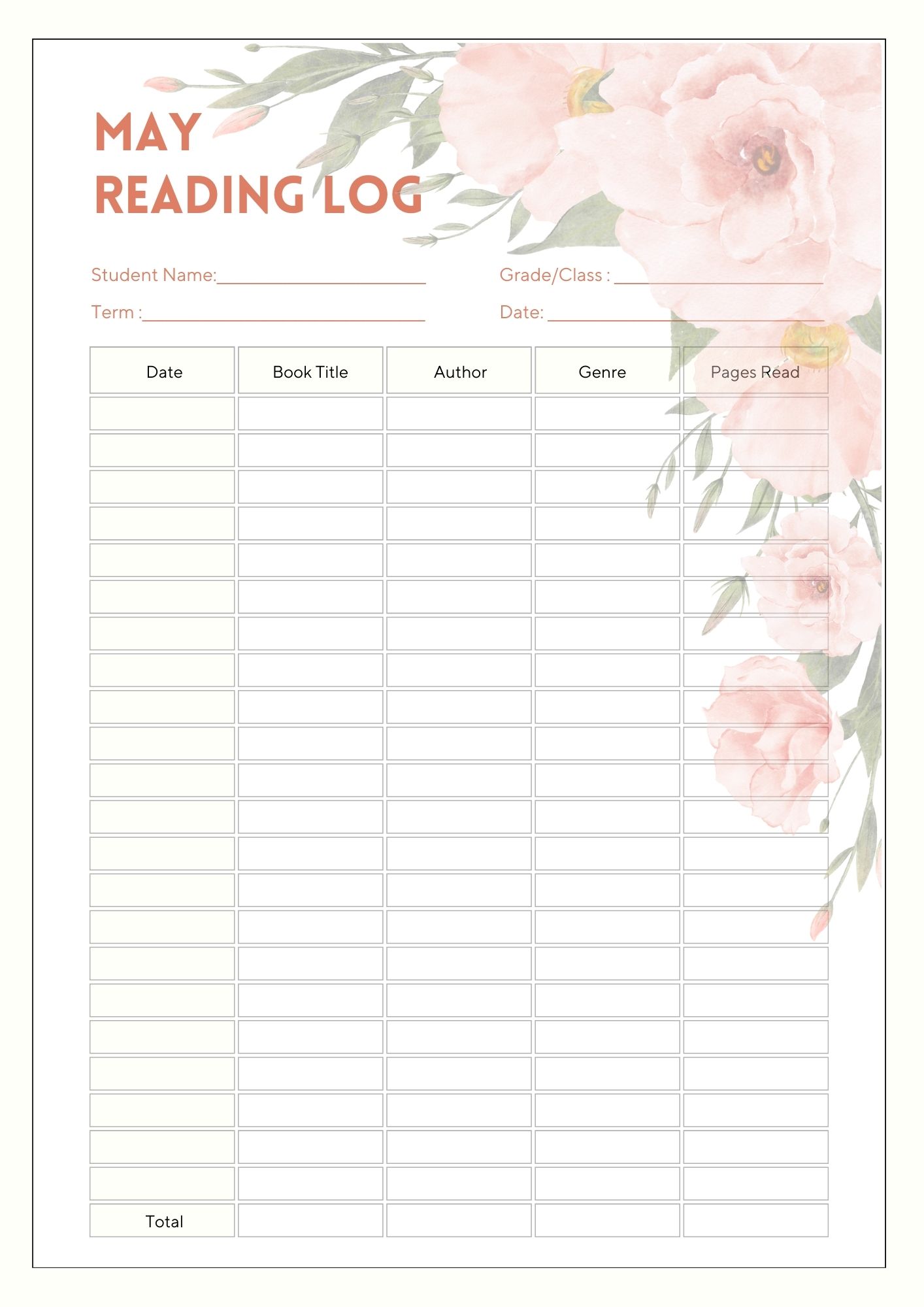 May Reading Log Template